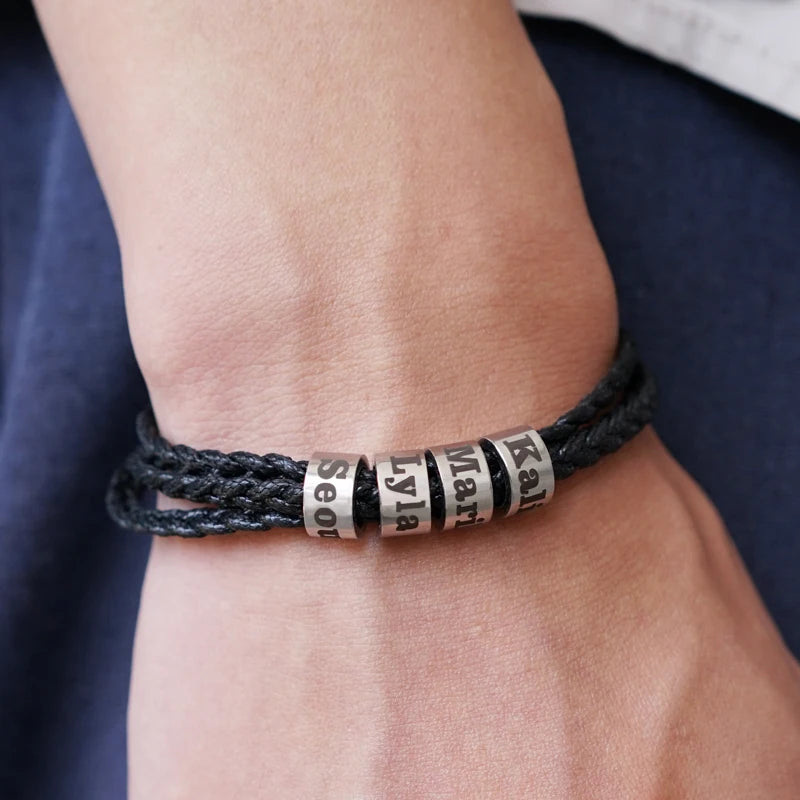 MaiLun 1pc Customized Names Beads Men Braided Bracelet