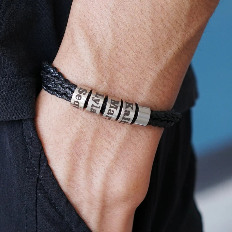MaiLun 1pc Customized Names Beads Men Braided Bracelet