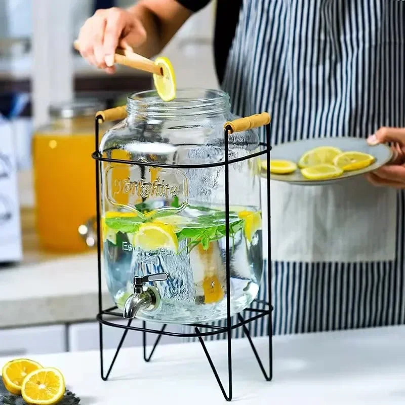 4L Glass Jar Party Juice Dispenser Glass Drink Beverage Dispenser with Tap and Stand