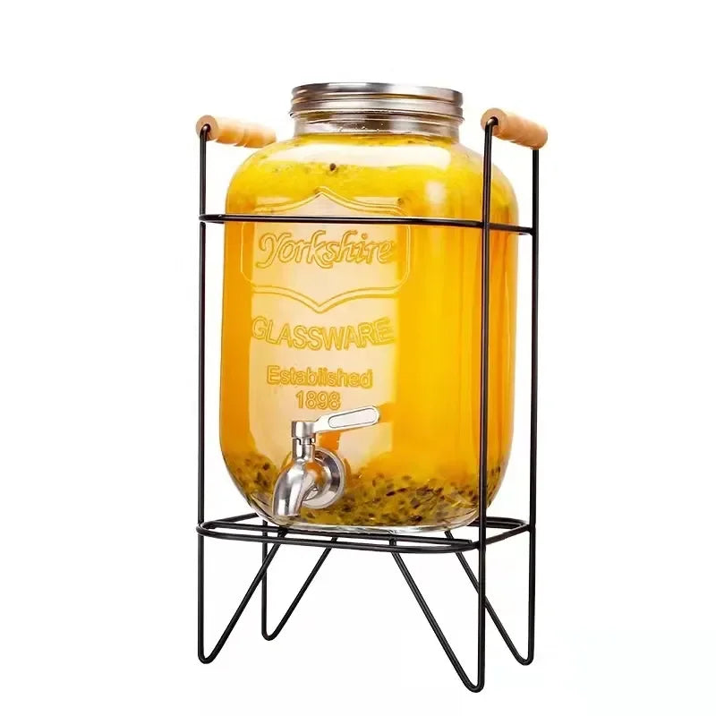 4L Glass Jar Party Juice Dispenser Glass Drink Beverage Dispenser with Tap and Stand