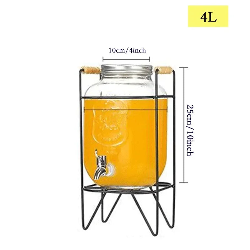 4L Glass Jar Party Juice Dispenser Glass Drink Beverage Dispenser with Tap and Stand
