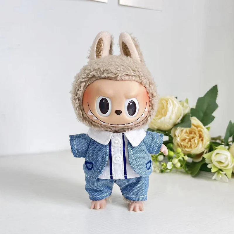 17cm Cute Mini Plush Doll'S Clothes Outfit Accessories For Korea Kpop Exo Labubu Idol Dolls shark onesie Clothing DIY Girl Gift