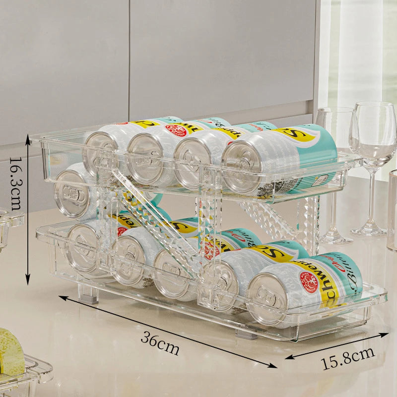 2 Layer Expandable Storage Box Refrigerator Beverage Can Organizer Automatic Rolling Beer Dispenser