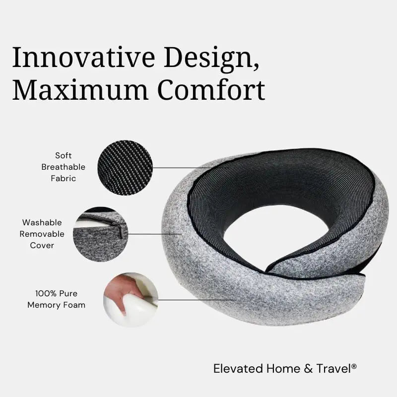 Neck Pillow Airplane for Sleeping | Memory Foam Travel Pillow for Airplanes | Compact 360 Support | Washable Cover |