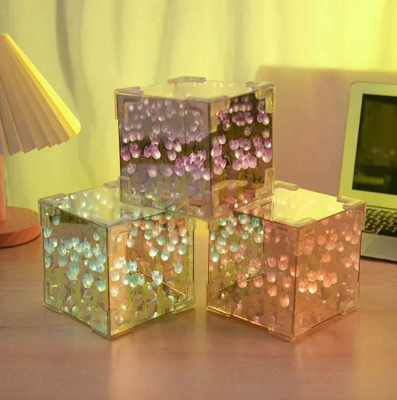 Handmade DIY Tulip Flower Cube Night Light GT Full Set of Material Package Room Decoration Couple Birthday Gift Night Light