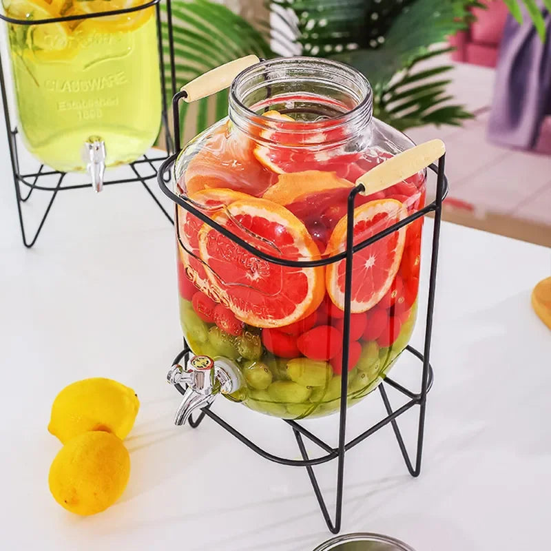 4L Glass Jar Party Juice Dispenser Glass Drink Beverage Dispenser with Tap and Stand