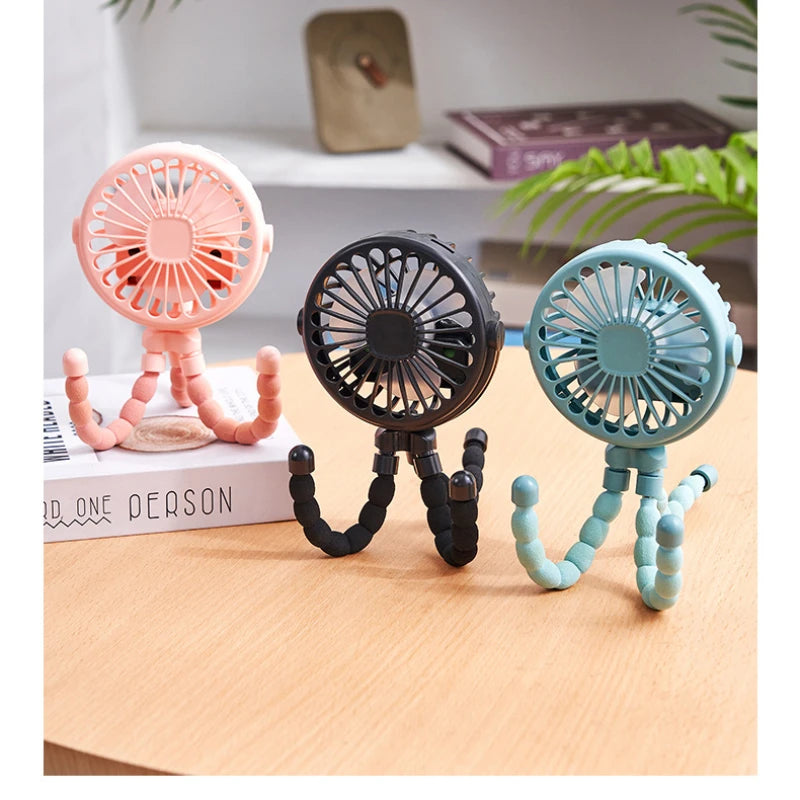 Stroller Fan Clip on For Baby Flexible Tripod Rechargeable Battery Small Personal Fan Portable Fan for Travel Handheld Car Bed