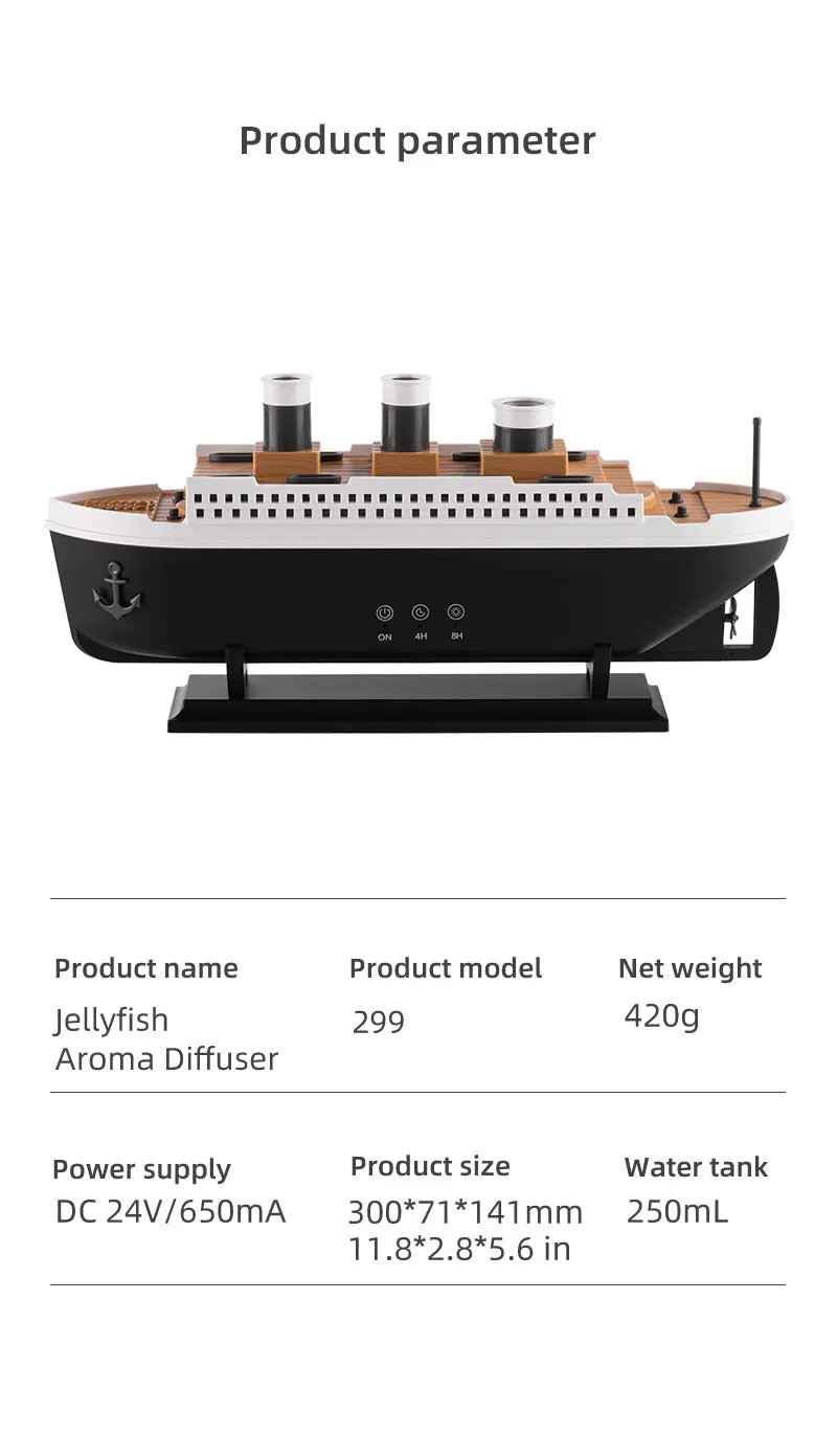 Titanic Ship Model Air Humidifier Home 250ml Remote Control Essential Oil Jellyfish Smoke Ring Spray Aroma Diffuser Humidifiers