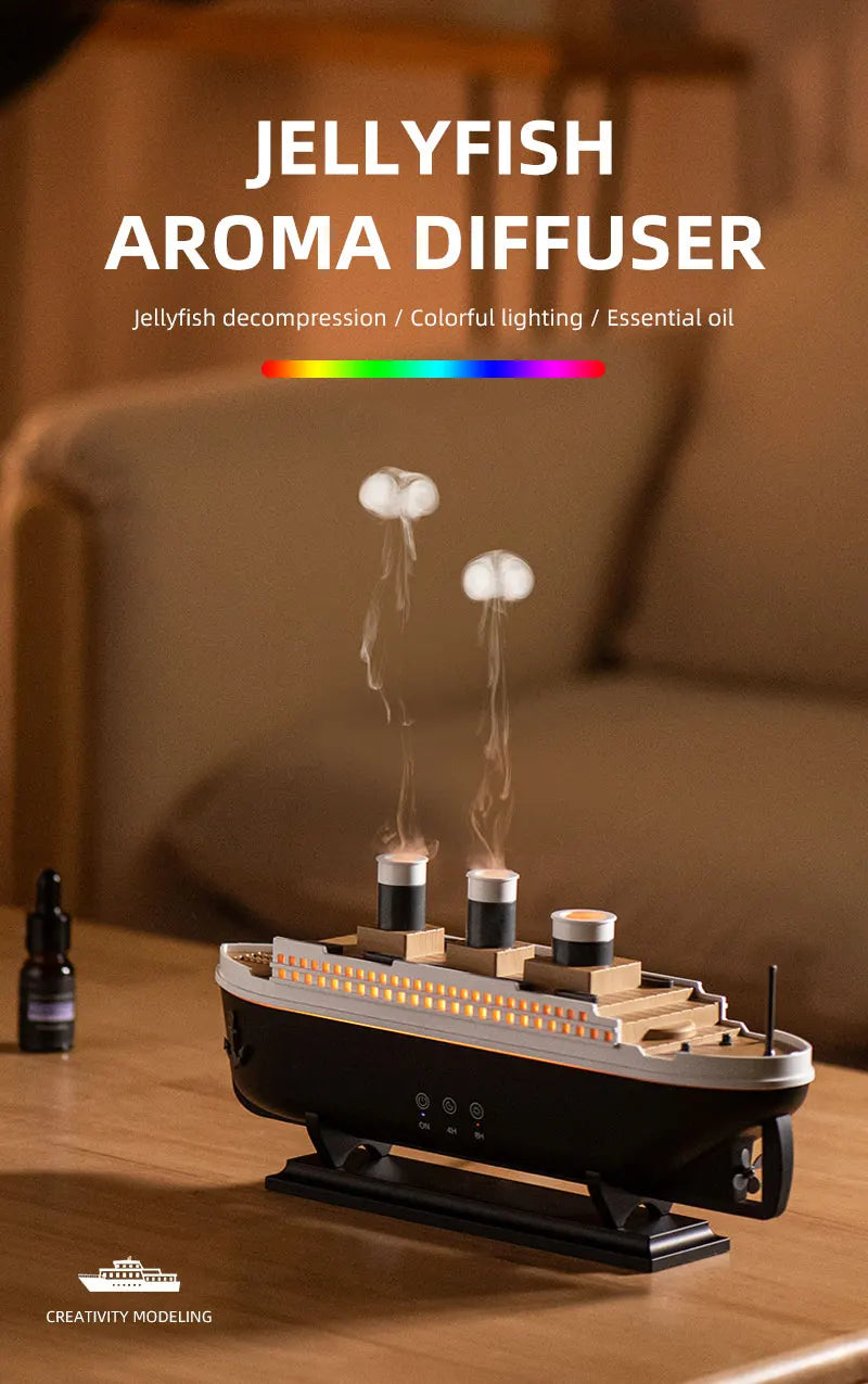 Titanic Ship Model Air Humidifier Home 250ml Remote Control Essential Oil Jellyfish Smoke Ring Spray Aroma Diffuser Humidifiers