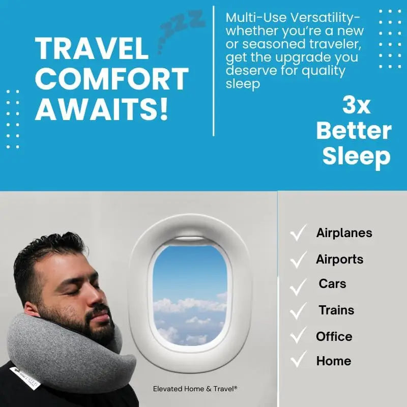 Neck Pillow Airplane for Sleeping | Memory Foam Travel Pillow for Airplanes | Compact 360 Support | Washable Cover |