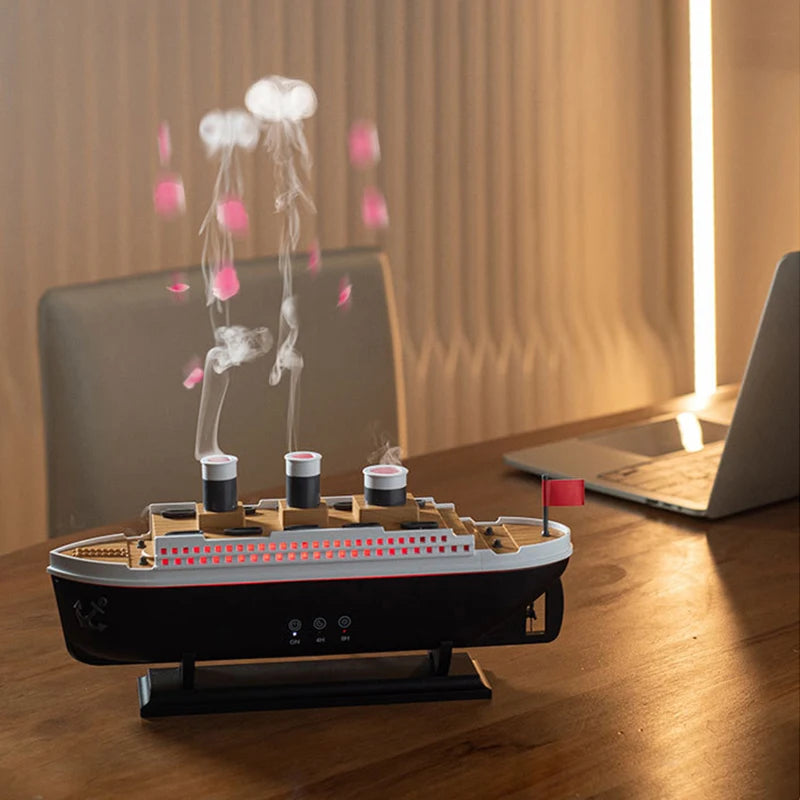Titanic Ship Model Decoration Air Humidifier 250ml Essential Oil Diffuser Jellyfish Smoke Ring Spray Aroma Diffuser For Home