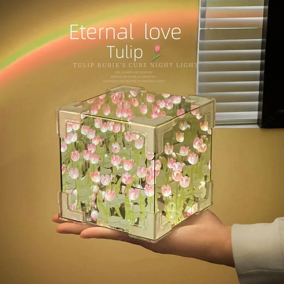 Handmade DIY Tulip Flower Cube Night Light GT Full Set of Material Package Room Decoration Couple Birthday Gift Night Light