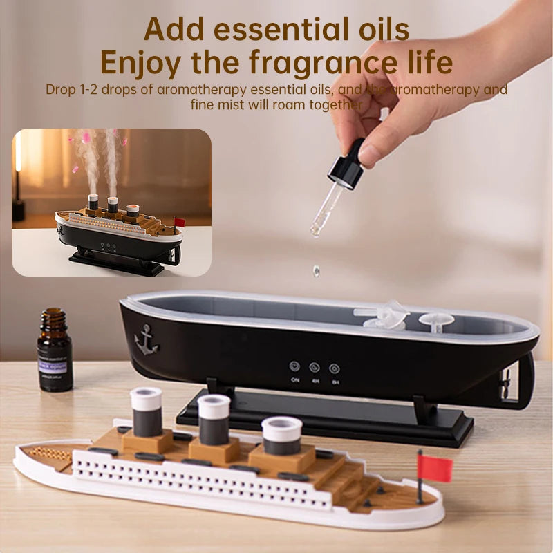 Titanic Ship Model Decoration Air Humidifier 250ml Essential Oil Diffuser Jellyfish Smoke Ring Spray Aroma Diffuser For Home