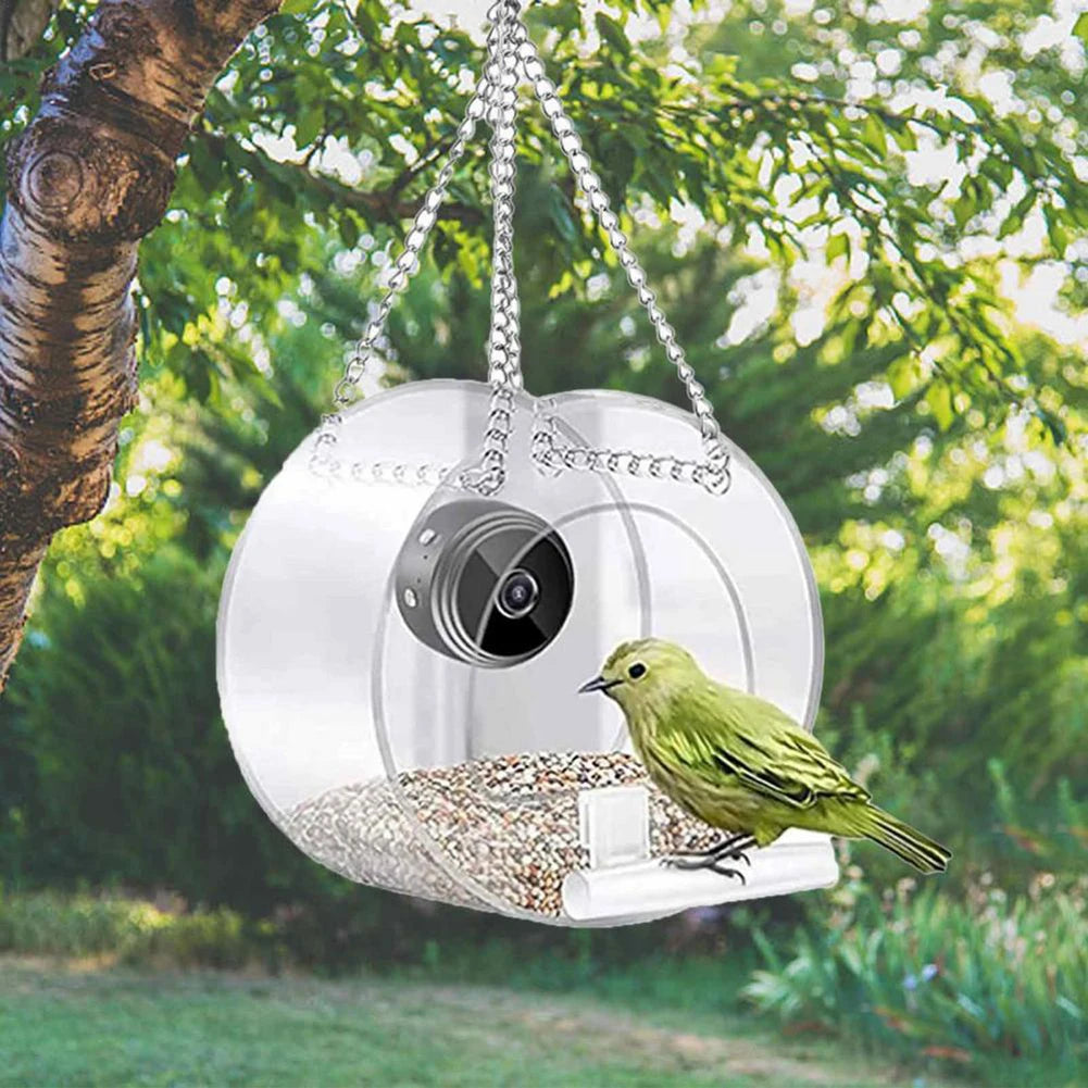 Smart Bird House Pet Feeder Acrylic with Camera Home Pet Bird Feeder Transparent 1080P HD Easy Installation for Outdoor Garden