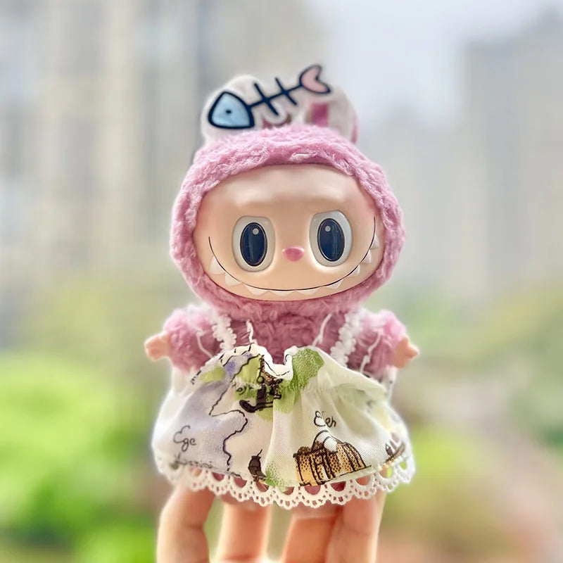 17cm Cute Mini Plush Doll'S Clothes Outfit Accessories For Korea Kpop Exo Labubu Idol Dolls shark onesie Clothing DIY Girl Gift