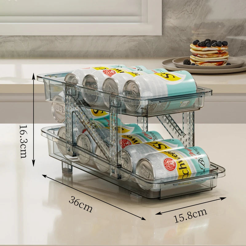 2 Layer Expandable Storage Box Refrigerator Beverage Can Organizer Automatic Rolling Beer Dispenser