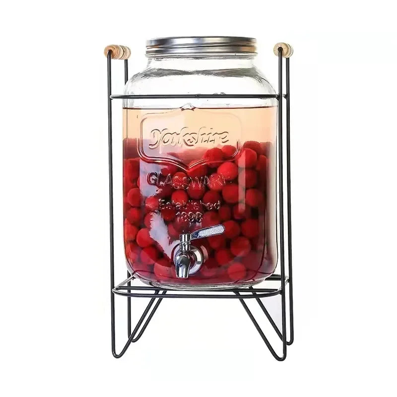 4L Glass Jar Party Juice Dispenser Glass Drink Beverage Dispenser with Tap and Stand