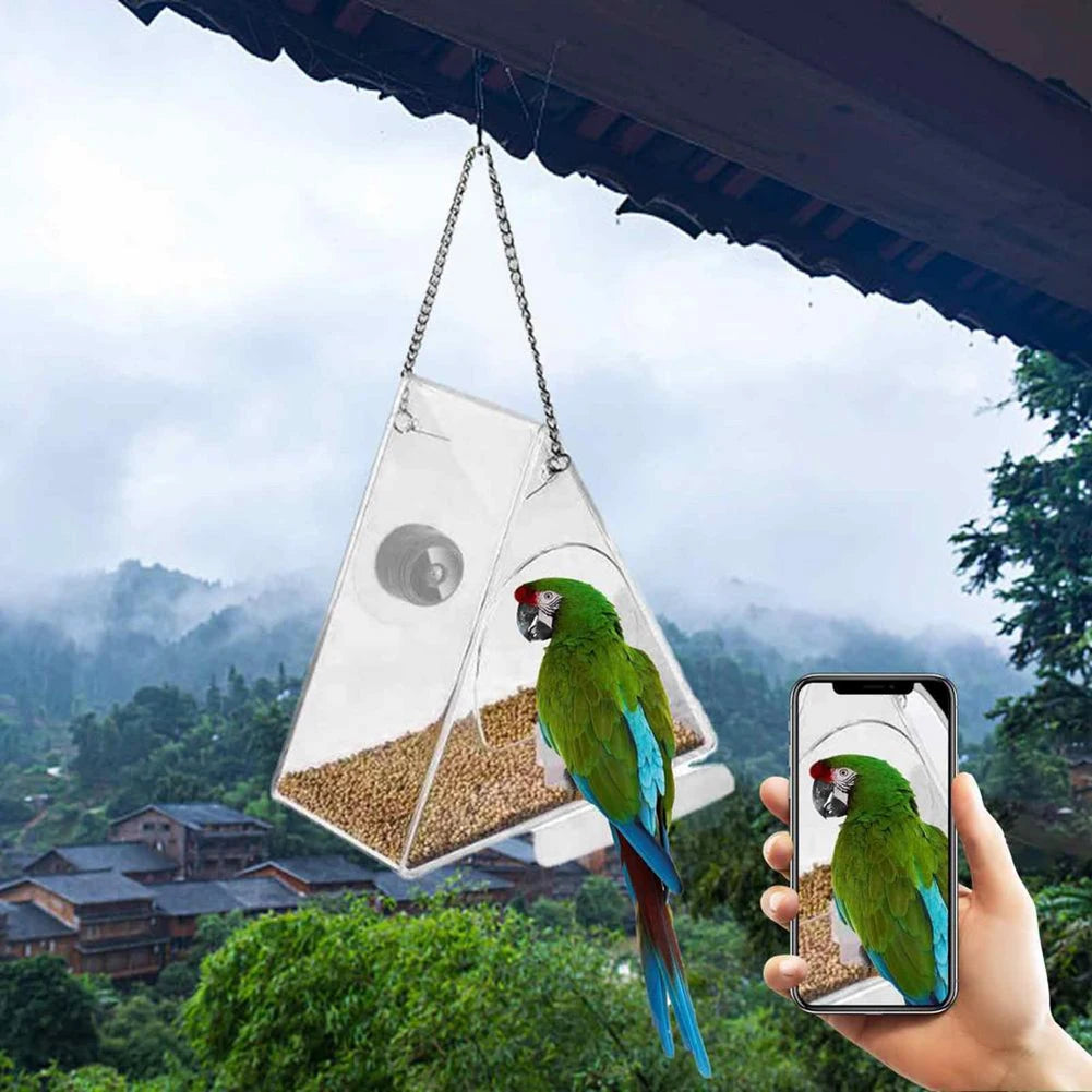 Smart Bird House Pet Feeder Acrylic with Camera Home Pet Bird Feeder Transparent 1080P HD Easy Installation for Outdoor Garden