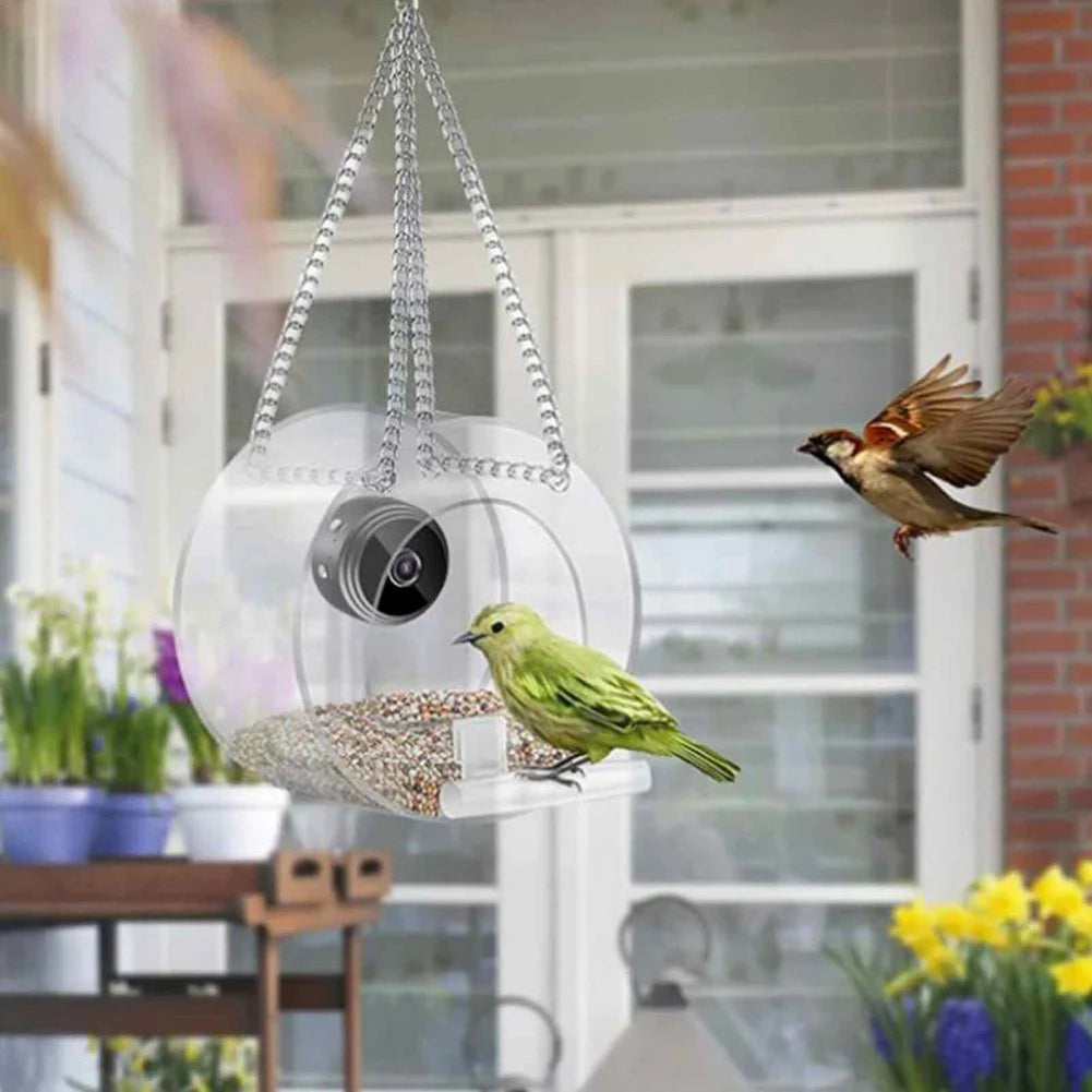 Smart Bird House Pet Feeder Acrylic with Camera Home Pet Bird Feeder Transparent 1080P HD Easy Installation for Outdoor Garden