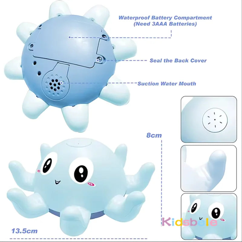 Baby Bath Toy Light-Up Musical Automatic Induction Octopus Spray Water Shower Toy Sunmmer Pool&Bath Time Fun Electric Pool Gift
