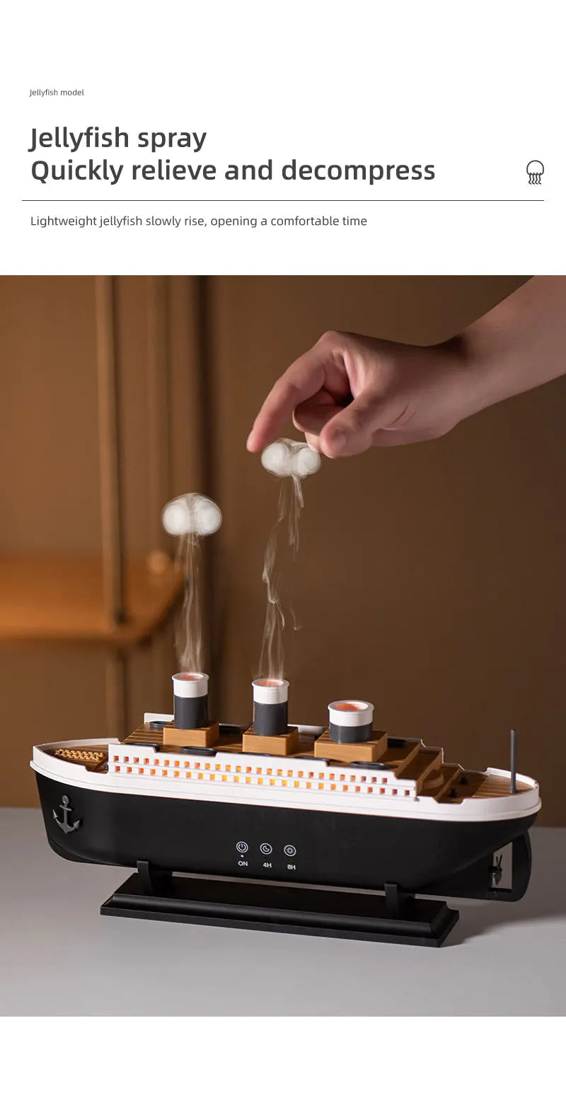 Titanic Ship Model Air Humidifier Home 250ml Remote Control Essential Oil Jellyfish Smoke Ring Spray Aroma Diffuser Humidifiers