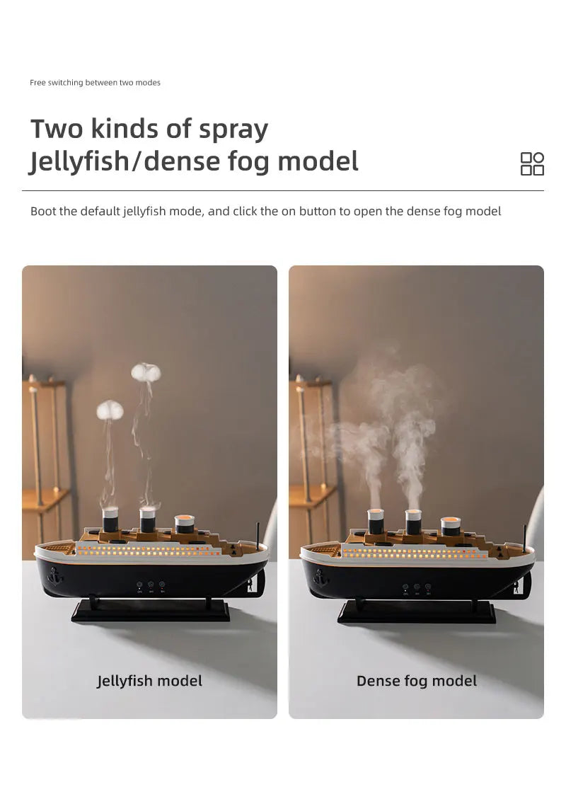 Titanic Ship Model Air Humidifier Home 250ml Remote Control Essential Oil Jellyfish Smoke Ring Spray Aroma Diffuser Humidifiers