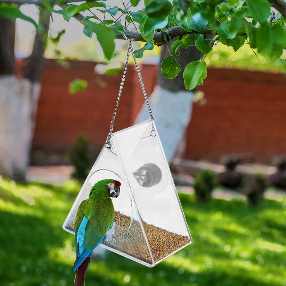 Smart Bird House Pet Feeder Acrylic with Camera Home Pet Bird Feeder Transparent 1080P HD Easy Installation for Outdoor Garden