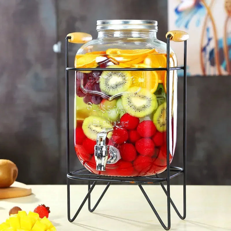 4L Glass Jar Party Juice Dispenser Glass Drink Beverage Dispenser with Tap and Stand