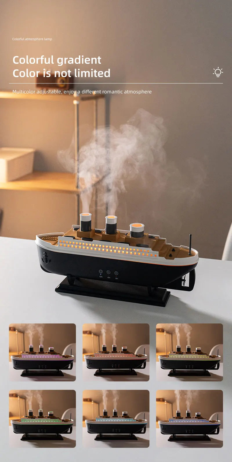 Titanic Ship Model Air Humidifier Home 250ml Remote Control Essential Oil Jellyfish Smoke Ring Spray Aroma Diffuser Humidifiers
