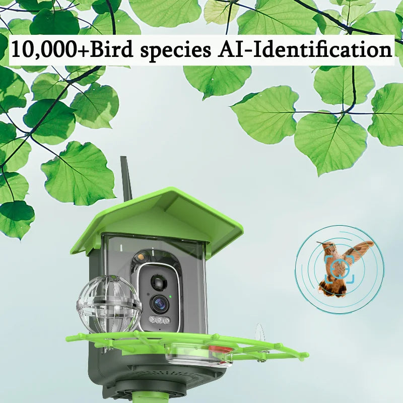 Smart Bird Feeder Camera 4MP Solar Powered Bird Watching Camera Wireless WiFi 2.4G&5G Bird Video Capture with Solar Panel