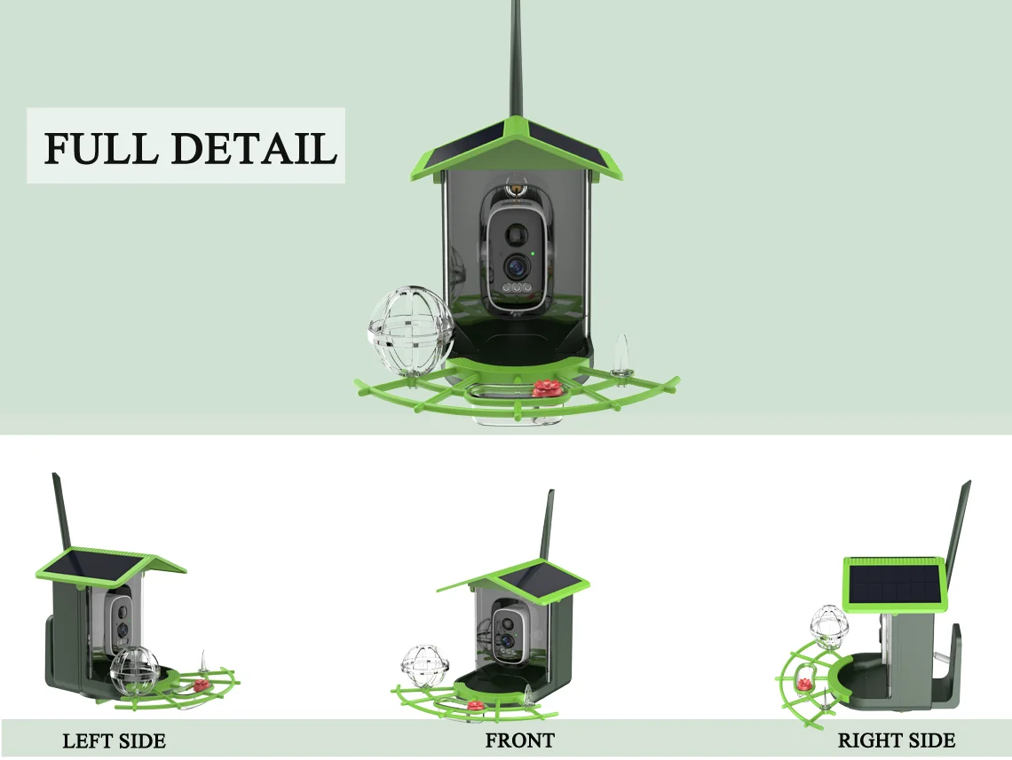 Smart Bird Feeder Camera 4MP Solar Powered Bird Watching Camera Wireless WiFi 2.4G&5G Bird Video Capture with Solar Panel