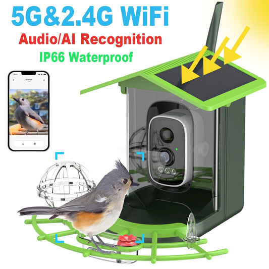 Smart Bird Feeder Camera 4MP Solar Powered Bird Watching Camera Wireless WiFi 2.4G&5G Bird Video Capture with Solar Panel