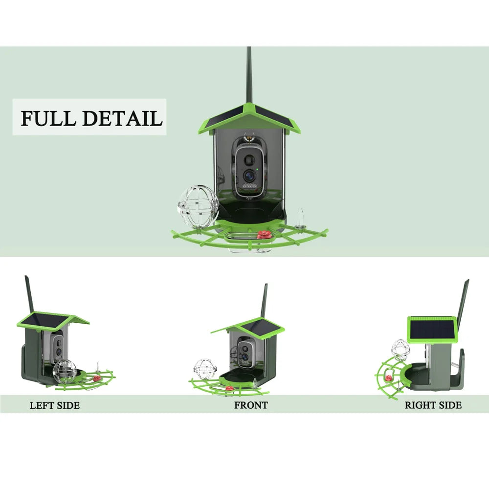 Smart Bird Feeder Camera 4MP Solar Powered Bird Watching Camera Wireless WiFi 2.4G&5G Bird Video Capture with Solar Panel