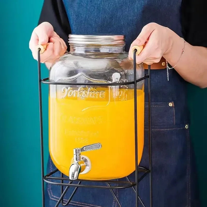 4L Glass Jar Party Juice Dispenser Glass Drink Beverage Dispenser with Tap and Stand