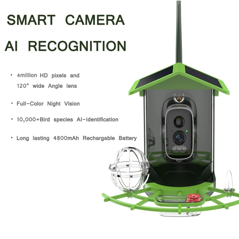 Smart Bird Feeder Camera 4MP Solar Powered Bird Watching Camera Wireless WiFi 2.4G&5G Bird Video Capture with Solar Panel