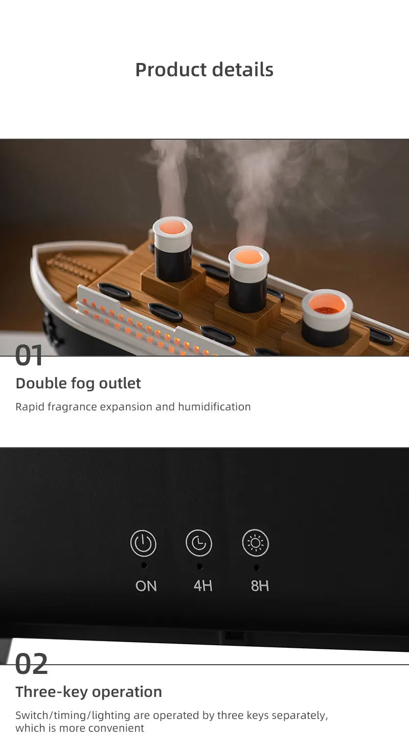 Titanic Ship Model Air Humidifier Home 250ml Remote Control Essential Oil Jellyfish Smoke Ring Spray Aroma Diffuser Humidifiers