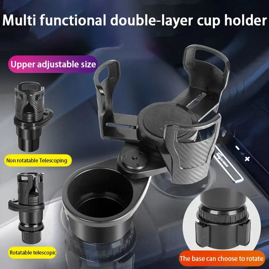 Car mounted water cup holder, multifunctional rotating car center console, beverage holder, two-tier double-layer storage rack