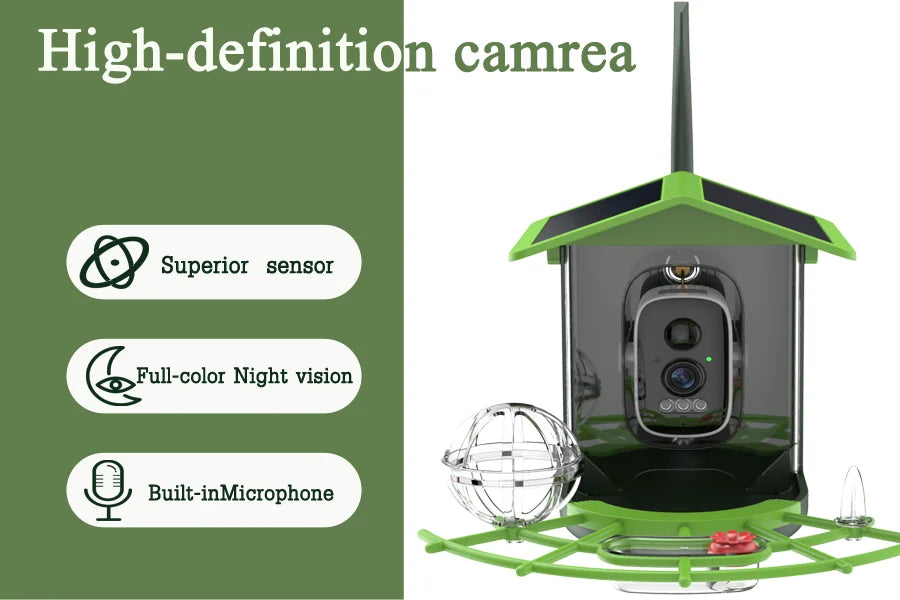 Smart Bird Feeder Camera 4MP Solar Powered Bird Watching Camera Wireless WiFi 2.4G&5G Bird Video Capture with Solar Panel